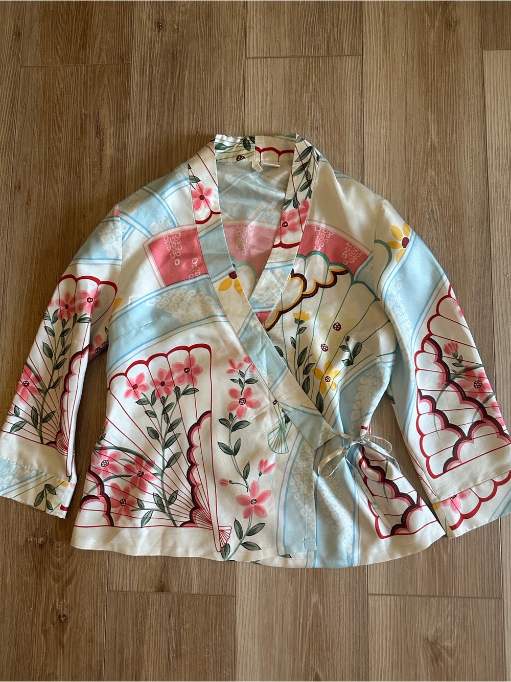 Anthropologie Moth Floral Silk Kimono Wrap Top 8